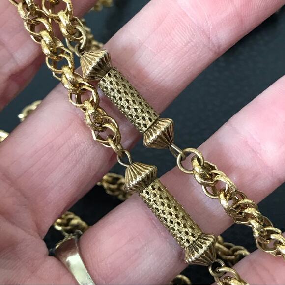 Vintage Freirich Signed 60” Gold Tone Elongated Filigree Bar Link Rope Chain - Picture 12 of 16